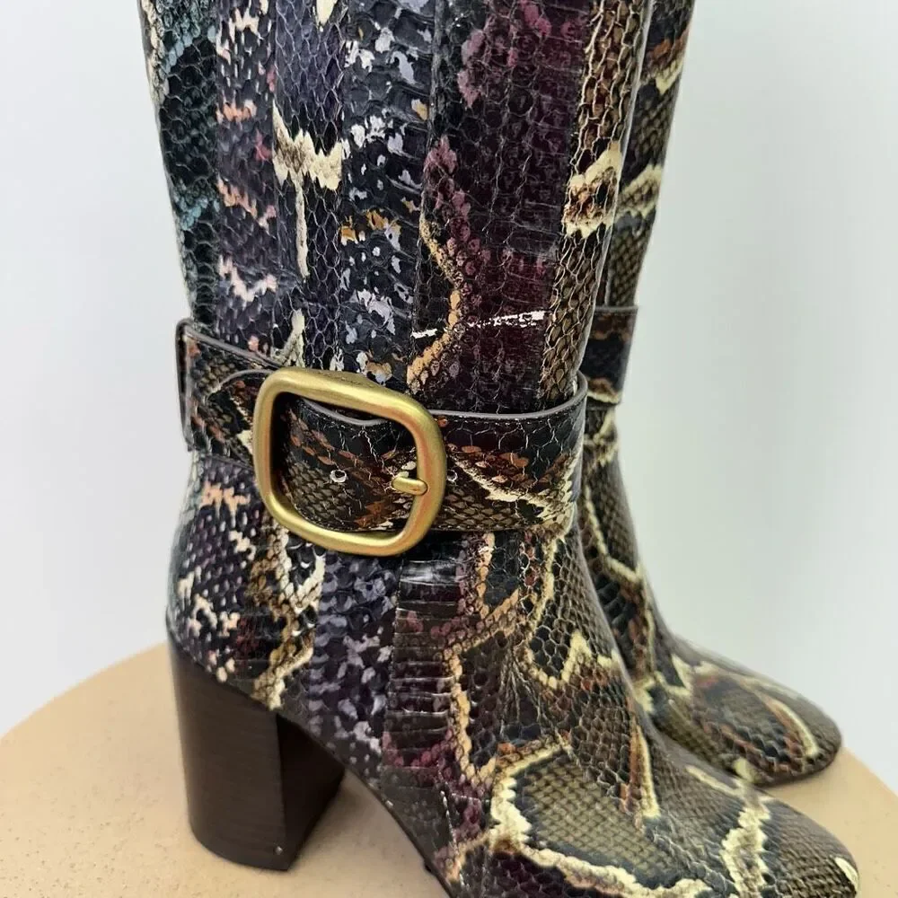 Coach Women’s Evenly Snakeskin Multicolored Oxblood Neutral Stripe Below the Kne